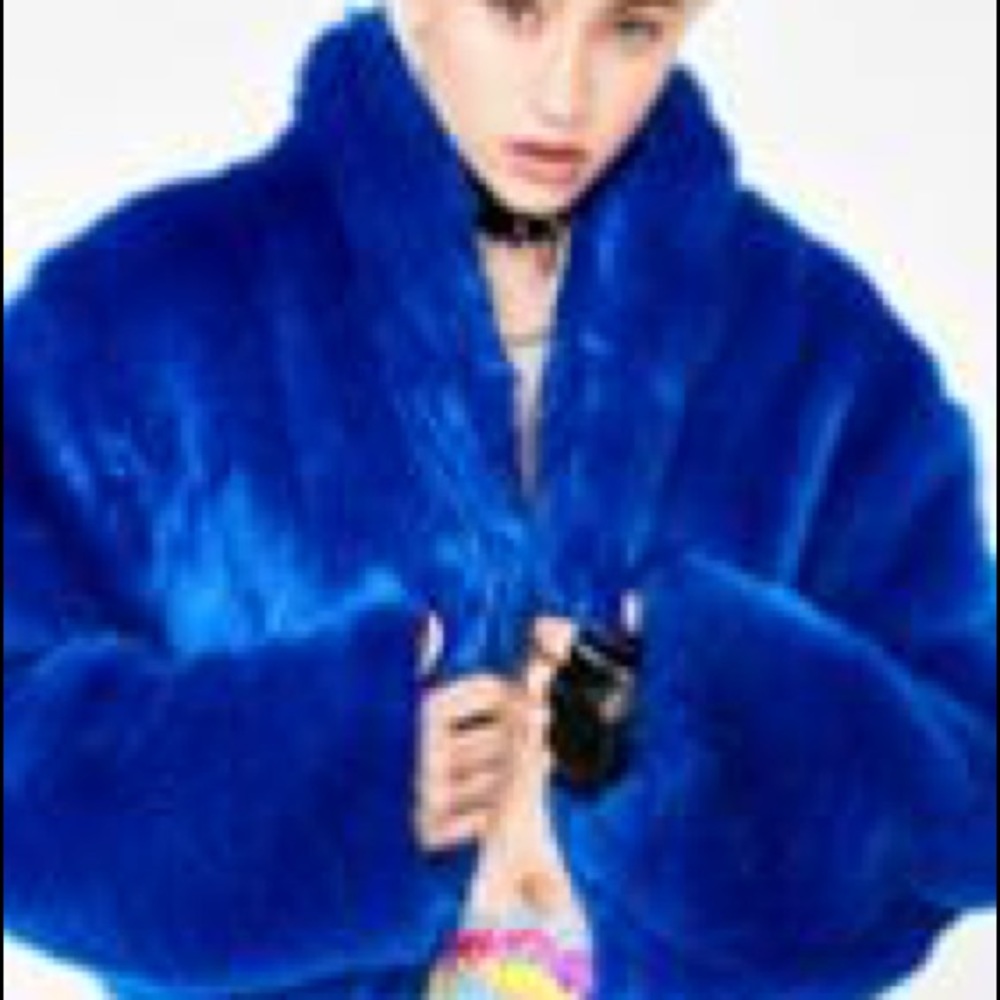 Blue faux fur coat